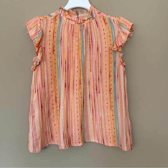 THML Tops - THML Women Medium Freeport Woven Striped Flutter Sleeve Embroidered Top Peach